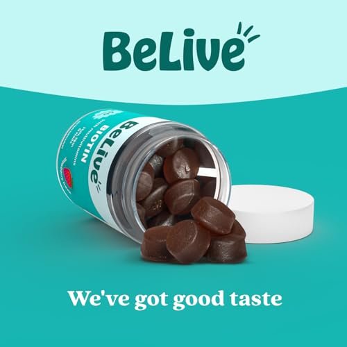 BeLive Biotin Gummis mit Multivitaminen, Folsäure, Inosit – Unterstützt Haarwachstum, gesunde Haut & Nägel – Vegan, auf Pektinbasis – Erdbeergeschmack (60 Stück)