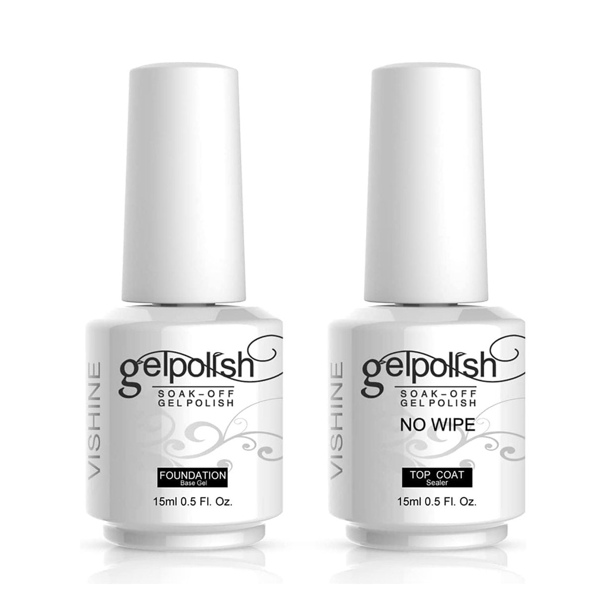 Vishine 15ml No Wipe Top Coat & Base Coat Set – UV/LED Aushärtbar, langanhaltend, hochglänzend, 2er-Pack