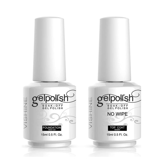 Vishine 15ml No Wipe Top Coat & Base Coat Set – UV/LED Aushärtbar, langanhaltend, hochglänzend, 2er-Pack