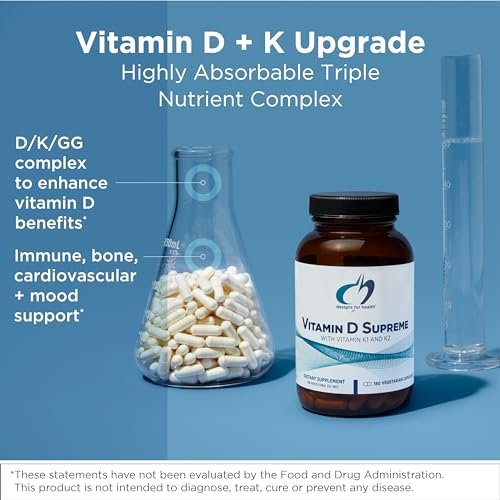 Designs for Health Vitamin D Supreme – Vitamin D 5000 IE mit 2000 µg Vitamin K als MK4 für Knochengesundheit, Herzgesundheit, Stimmung & Immununterstützung – Vitamin D3 angereichert mit GG Supplement (30 Kapseln)