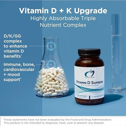 Designs for Health Vitamin D Supreme – Vitamin D 5000 IE mit 2000 µg Vitamin K als MK4 für Knochengesundheit, Herzgesundheit, Stimmung & Immununterstützung – Vitamin D3 angereichert mit GG Supplement (30 Kapseln)
