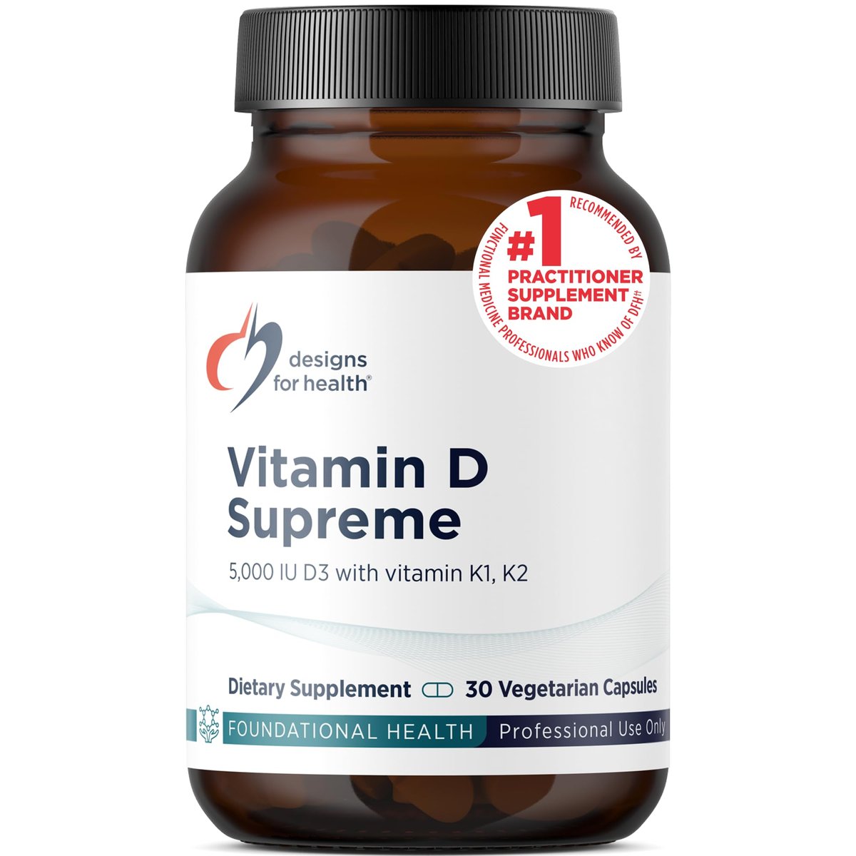 Designs for Health Vitamin D Supreme – Vitamin D 5000 IE mit 2000 µg Vitamin K als MK4 für Knochengesundheit, Herzgesundheit, Stimmung & Immununterstützung – Vitamin D3 angereichert mit GG Supplement (30 Kapseln)