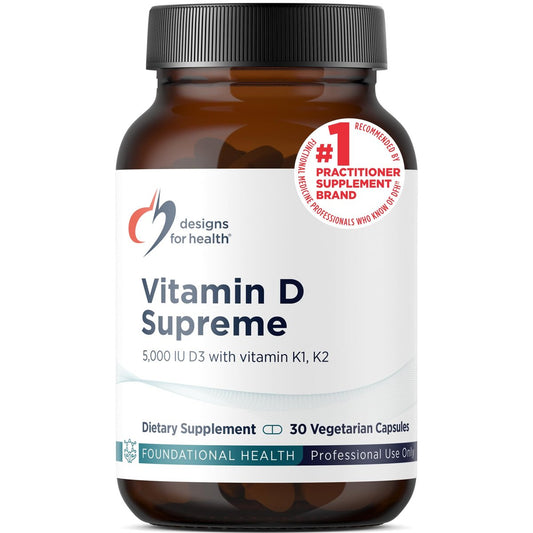 Designs for Health Vitamin D Supreme – Vitamin D 5000 IE mit 2000 µg Vitamin K als MK4 für Knochengesundheit, Herzgesundheit, Stimmung & Immununterstützung – Vitamin D3 angereichert mit GG Supplement (30 Kapseln)