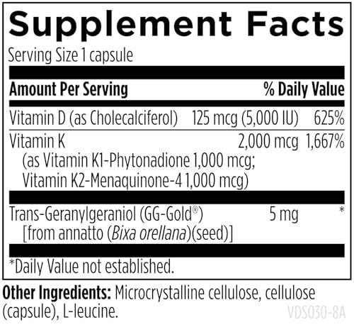 Designs for Health Vitamin D Supreme – Vitamin D 5000 IE mit 2000 µg Vitamin K als MK4 für Knochengesundheit, Herzgesundheit, Stimmung & Immununterstützung – Vitamin D3 angereichert mit GG Supplement (30 Kapseln)