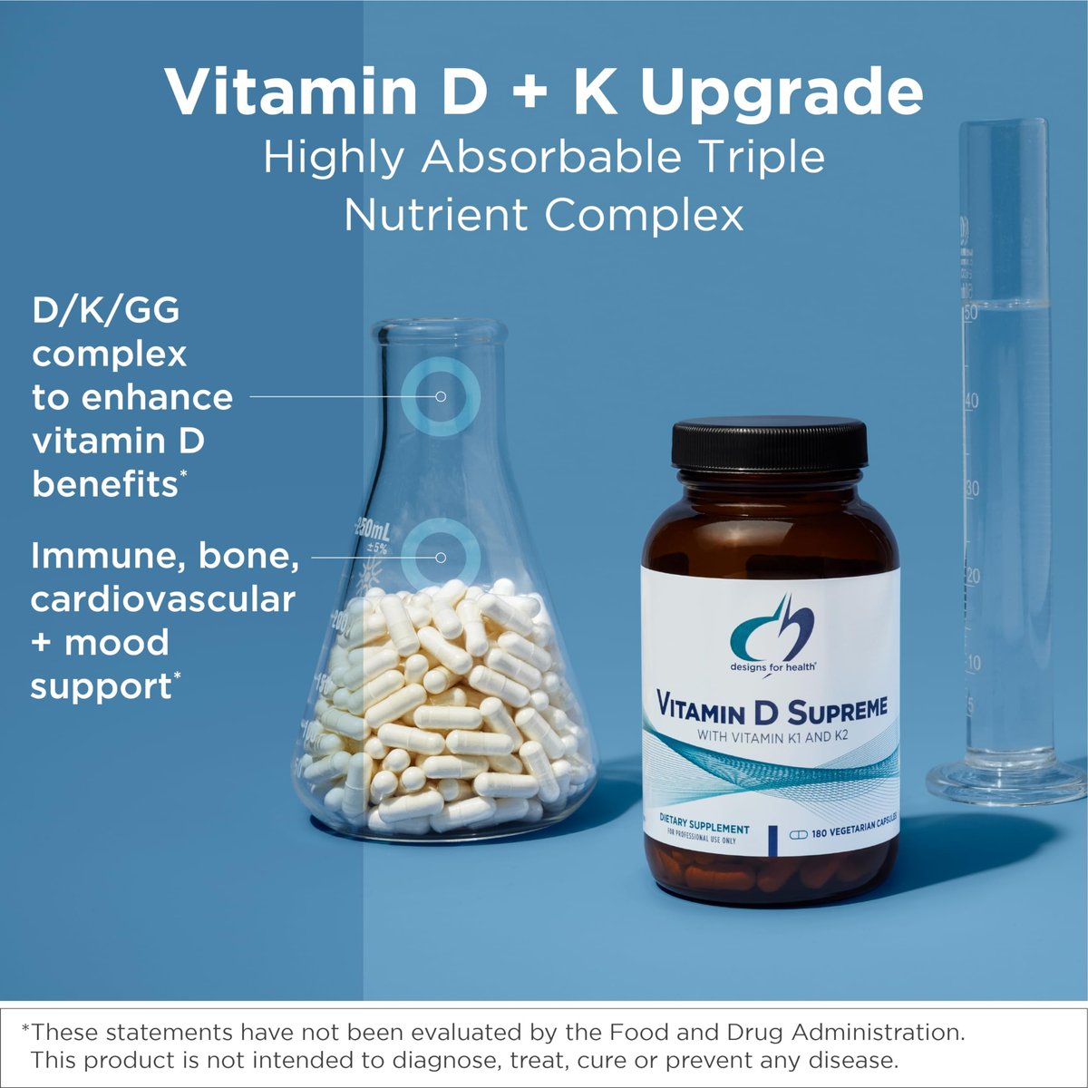 Designs for Health Vitamin D Supreme – Vitamin D 5000 IE mit 2000 µg Vitamin K als MK4 für Knochengesundheit, Herzgesundheit, Stimmung & Immununterstützung – Vitamin D3 angereichert mit GG Supplement (30 Kapseln)