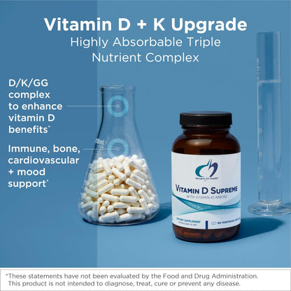 Designs for Health Vitamin D Supreme – Vitamin D 5000 IE mit 2000 µg Vitamin K als MK4 für Knochengesundheit, Herzgesundheit, Stimmung & Immununterstützung – Vitamin D3 angereichert mit GG Supplement (30 Kapseln)