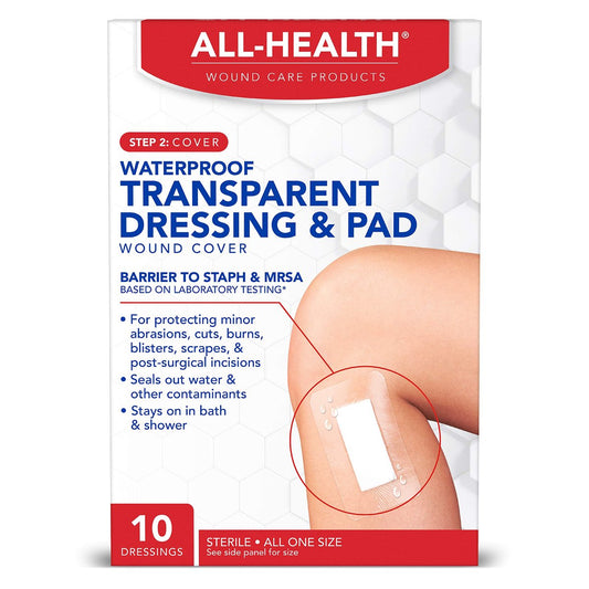 All Health Wasserfeste Transparente Wundauflage & Polster, Verbände, 6 x 10 cm | Wundabdeckung gegen Staphylokokken und MRSA, 10 Stück