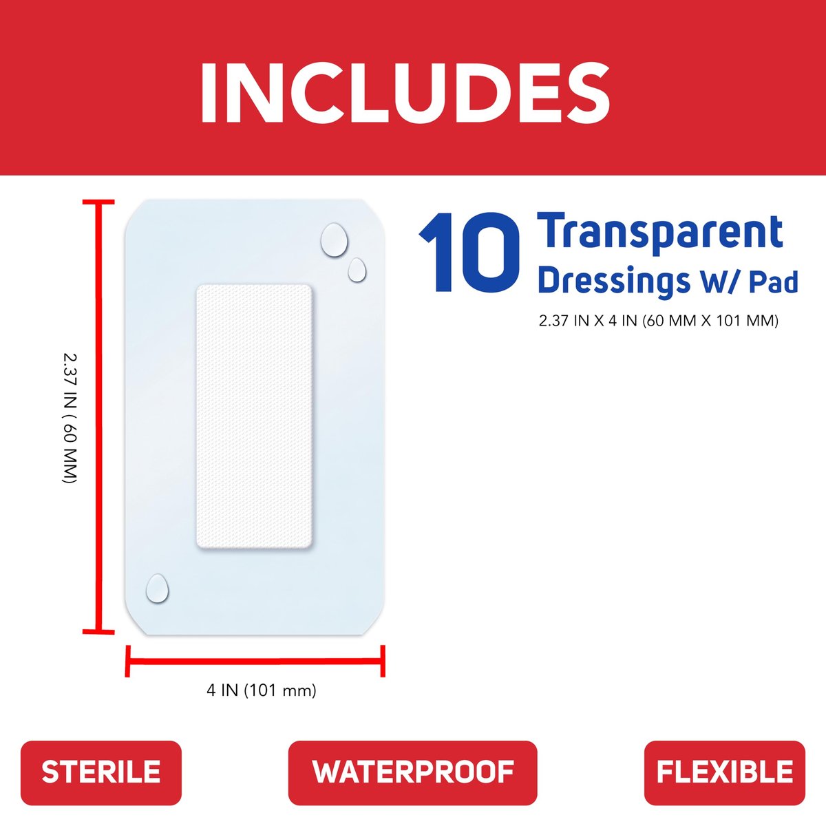 All Health Wasserfeste Transparente Wundauflage & Polster, Verbände, 6 x 10 cm | Wundabdeckung gegen Staphylokokken und MRSA, 10 Stück