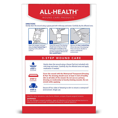 All Health Wasserfeste Transparente Wundauflage & Polster, Verbände, 6 x 10 cm | Wundabdeckung gegen Staphylokokken und MRSA, 10 Stück