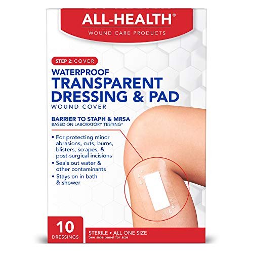All Health Wasserfeste Transparente Wundauflage & Polster, Verbände, 6 x 10 cm | Wundabdeckung gegen Staphylokokken und MRSA, 10 Stück