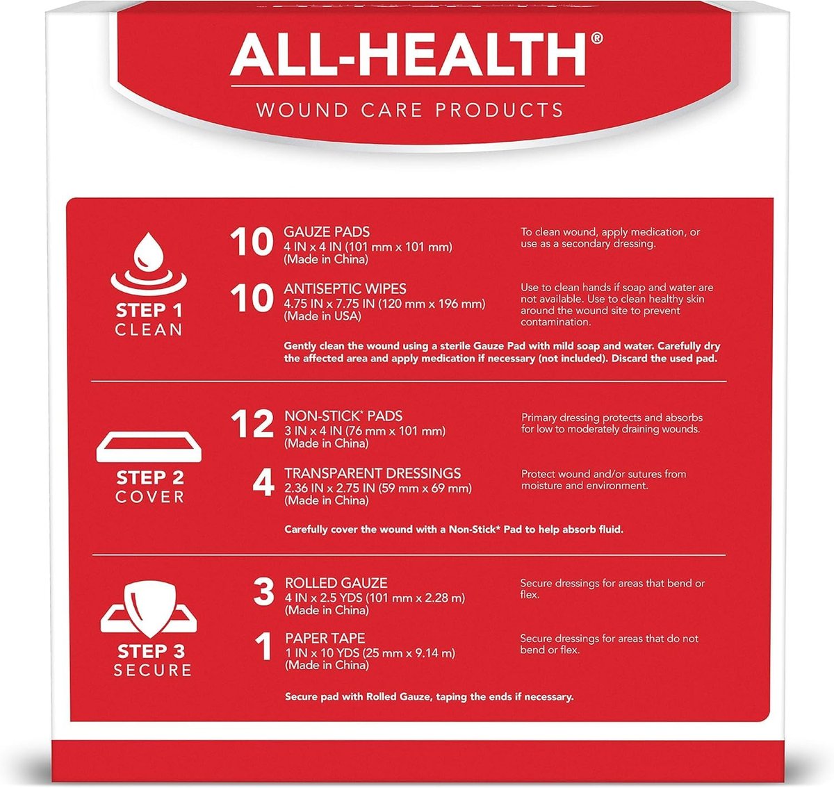All Health Wundversorgungsset & Erste-Hilfe-Zubehör, 40-teilig | Für kleine bis mittelgroße Wunden, professionelle Nutzung für Auto, Zuhause, Camping, Wandern und mehr
