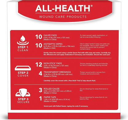 All Health Wundversorgungsset & Erste-Hilfe-Zubehör, 40-teilig | Für kleine bis mittelgroße Wunden, professionelle Nutzung für Auto, Zuhause, Camping, Wandern und mehr