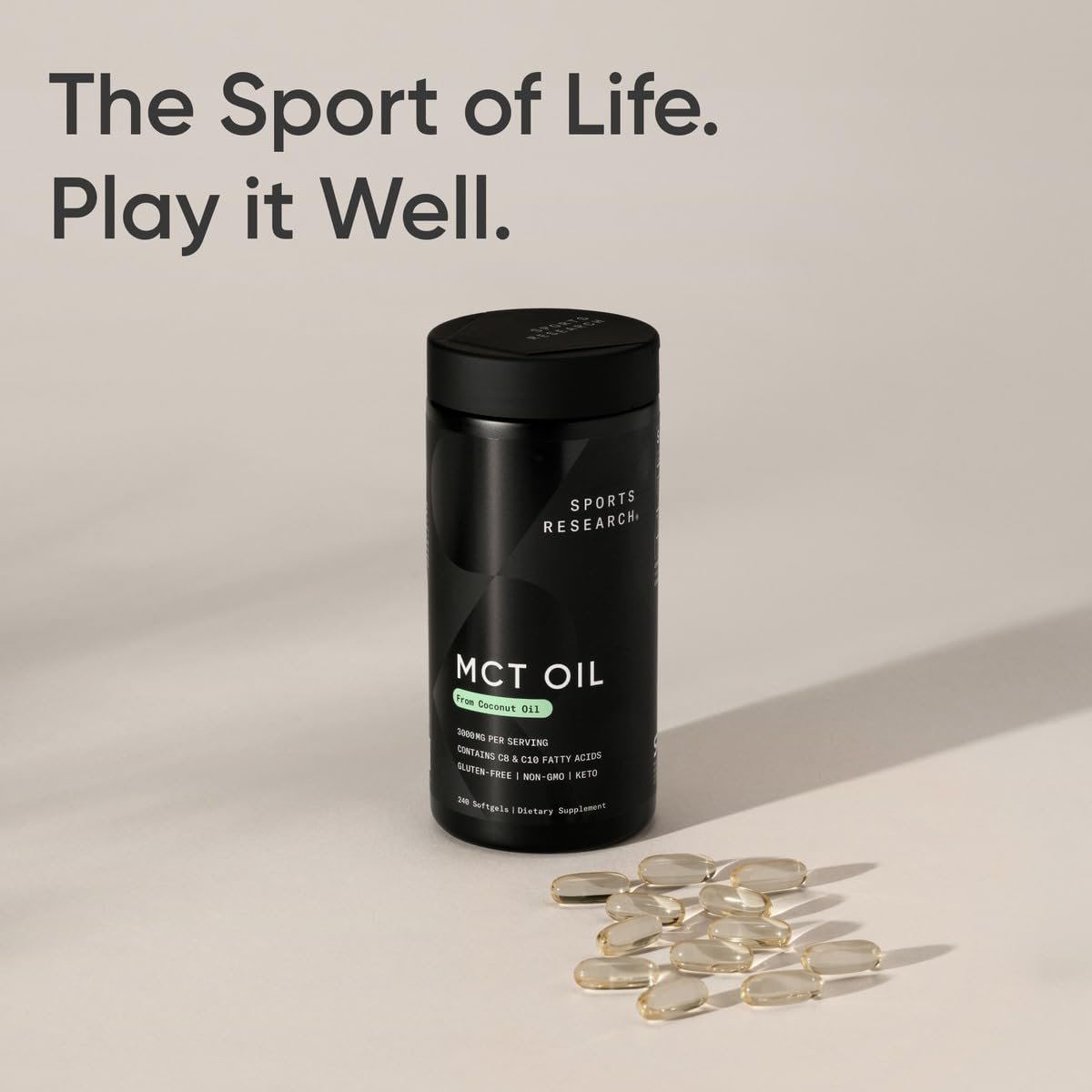 Sports Research® Coconut MCT Öl 3000mg – Keto Gehirn & Körper Energie – C8 + C10 MCT Öl aus Kokosnuss – Keto – Nicht-GVO – Glutenfrei – 240 Weichkapseln
