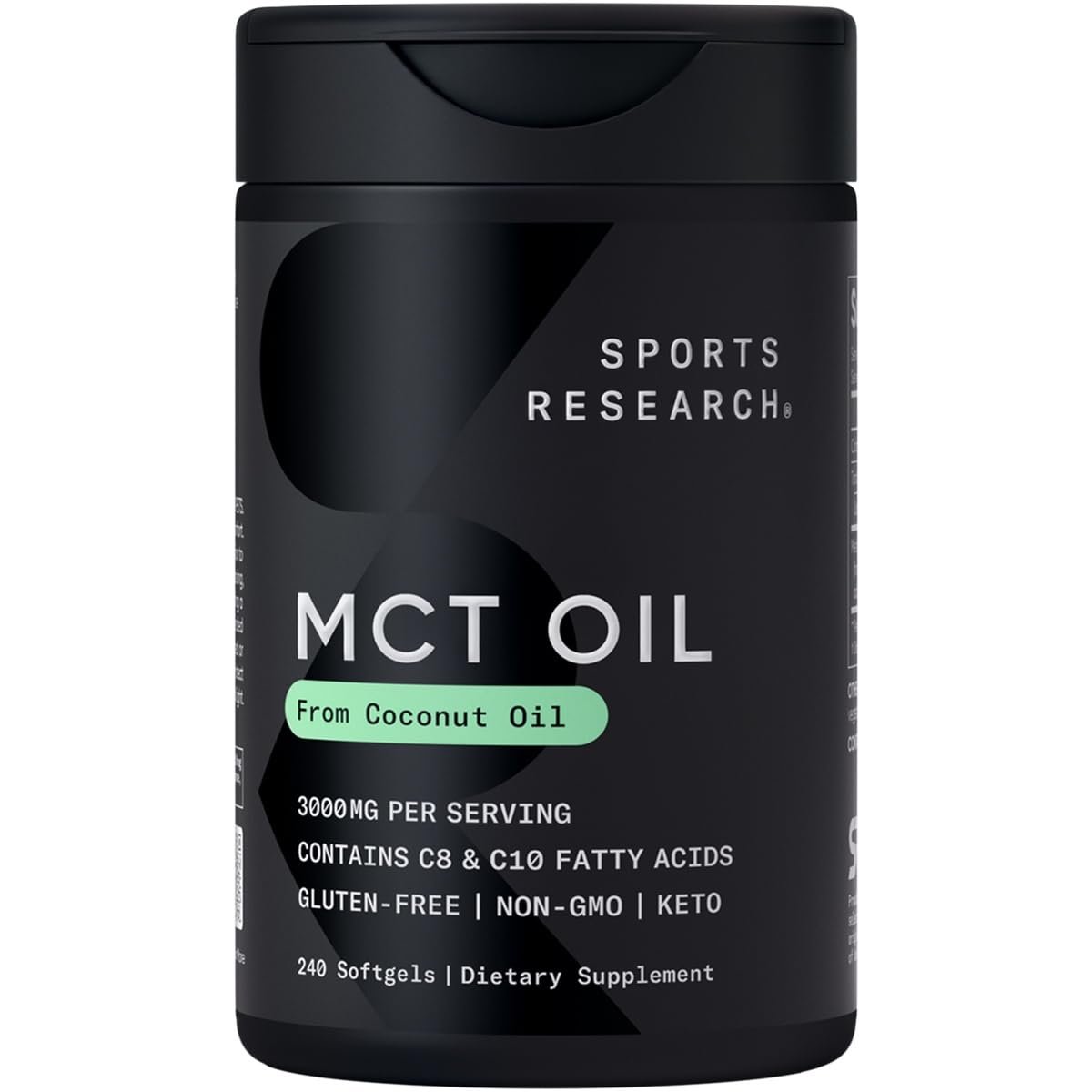 Sports Research® Coconut MCT Öl 3000mg – Keto Gehirn & Körper Energie – C8 + C10 MCT Öl aus Kokosnuss – Keto – Nicht-GVO – Glutenfrei – 240 Weichkapseln