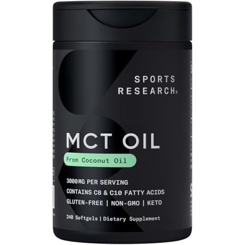 Sports Research® Coconut MCT Öl 3000mg – Keto Gehirn & Körper Energie – C8 + C10 MCT Öl aus Kokosnuss – Keto – Nicht-GVO – Glutenfrei – 240 Weichkapseln