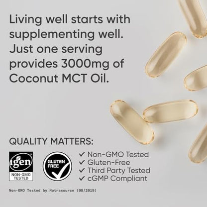 Sports Research® Coconut MCT Öl 3000mg – Keto Gehirn & Körper Energie – C8 + C10 MCT Öl aus Kokosnuss – Keto – Nicht-GVO – Glutenfrei – 240 Weichkapseln
