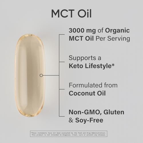 Sports Research® Coconut MCT Öl 3000mg – Keto Gehirn & Körper Energie – C8 + C10 MCT Öl aus Kokosnuss – Keto – Nicht-GVO – Glutenfrei – 240 Weichkapseln
