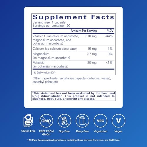 Pure Encapsulations Gepufferte Ascorbinsäure Kapseln | Vitamin C für empfindliche Personen* | 90 Kapseln