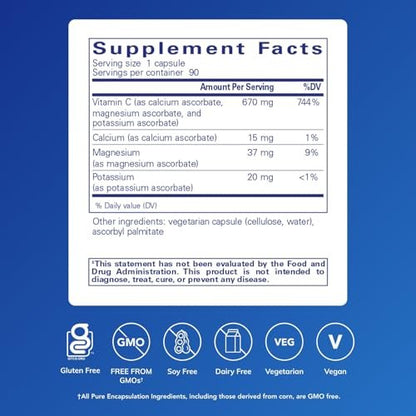 Pure Encapsulations Gepufferte Ascorbinsäure Kapseln | Vitamin C für empfindliche Personen* | 90 Kapseln