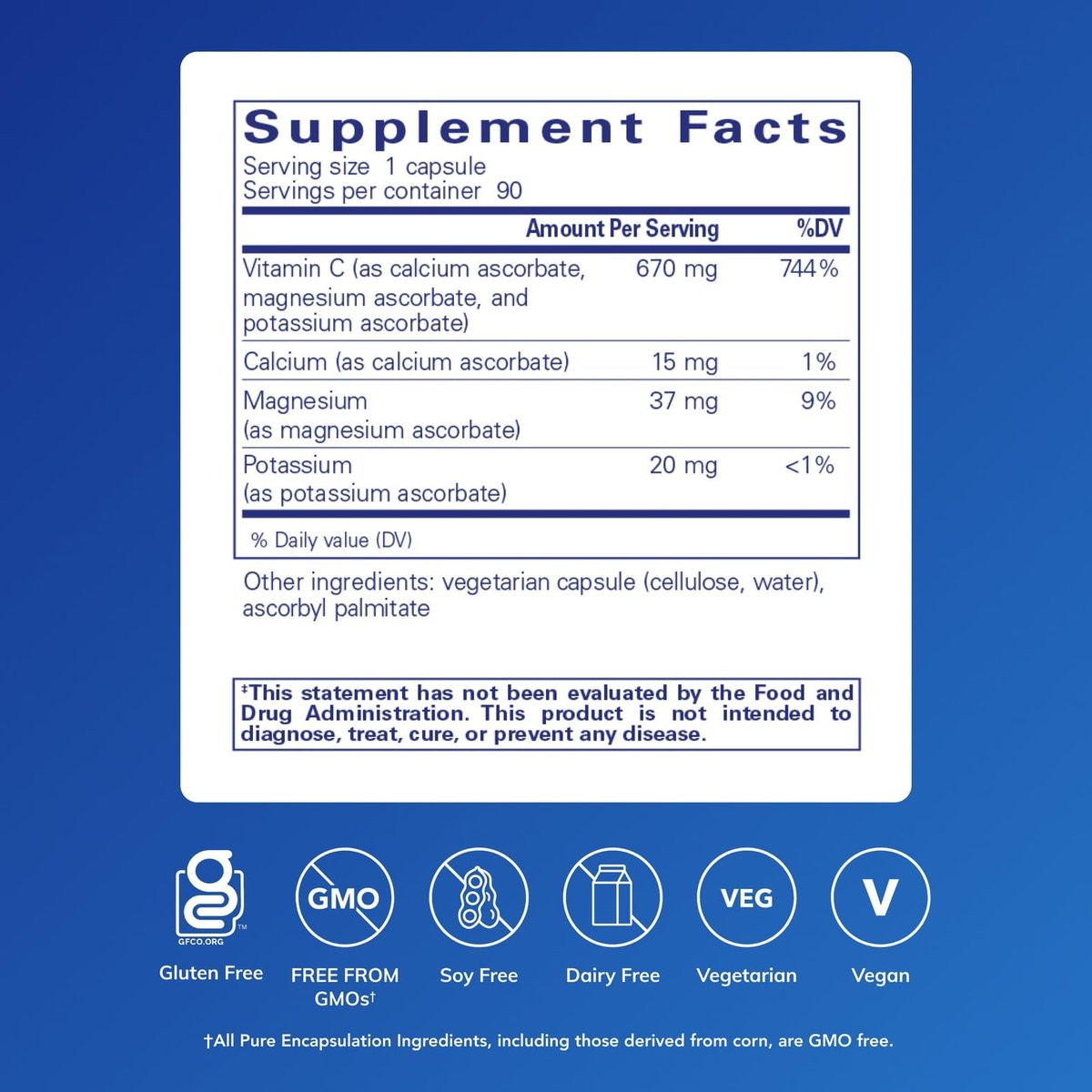 Pure Encapsulations Gepufferte Ascorbinsäure Kapseln | Vitamin C für empfindliche Personen* | 90 Kapseln
