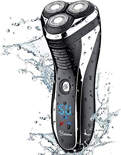 Hatteker Elektrorasierer Rotationsrasierer Herren Kabelloser Barttrimmer mit Pop-Up-Trimmer, Wasserdicht