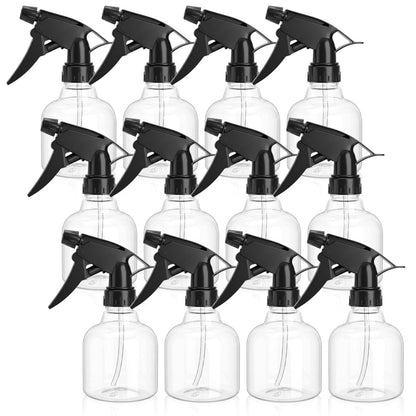 Bekith 12er-Pack 8 oz leere Plastik-Sprühflaschen mit schwarzen Auslösesprühern - Verstellbarer Sprühkopf von fein bis Strahl - Nachfüllbare Sprühflasche für Wasser, Küche, Bad, Schönheit, Haare und Reinigung