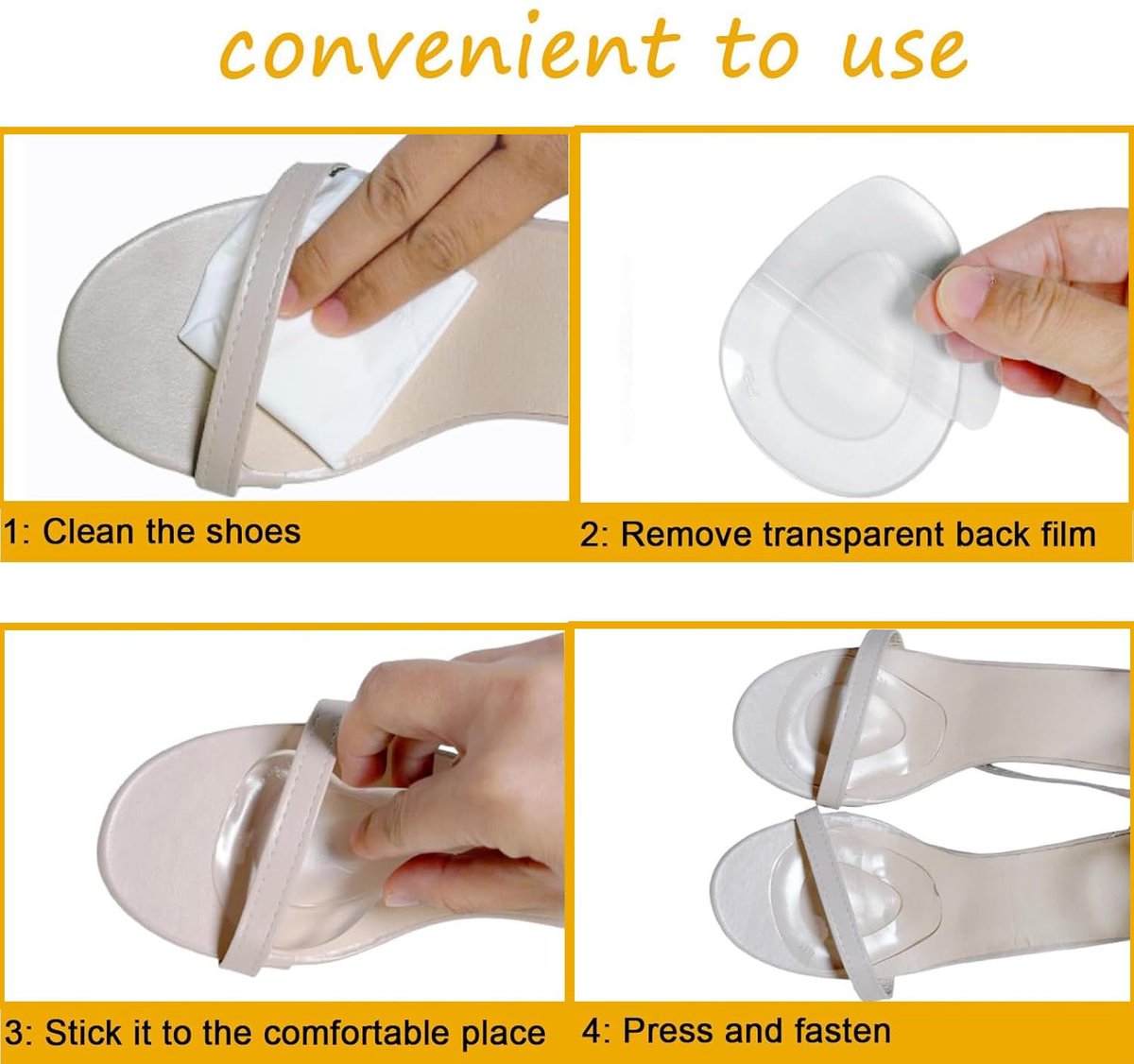 Metatarsal-Pads Ball-of-Foot Cushions aus Gel – Vorfußpolster mit Kleber für High Heels, Flats, Stiefel, Sneaker – Universelle Passform für Damen und Herren – 4 Paar (One Size Fits All)