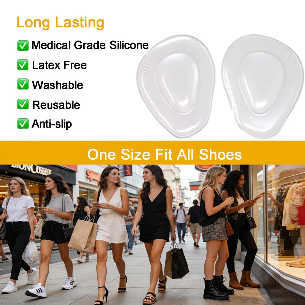 Metatarsal-Pads Ball-of-Foot Cushions aus Gel – Vorfußpolster mit Kleber für High Heels, Flats, Stiefel, Sneaker – Universelle Passform für Damen und Herren – 4 Paar (One Size Fits All)
