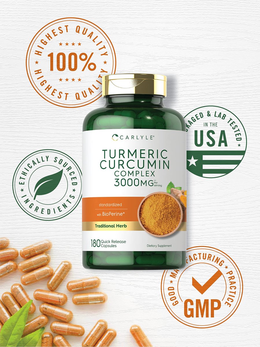 Carlyle Curcumin & Kurkuma Kapseln mit Schwarzem Pfeffer & Bioperin – 180 Kapseln, Non-GMO, Glutenfrei
