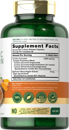 Carlyle Curcumin & Kurkuma Kapseln mit Schwarzem Pfeffer & Bioperin – 180 Kapseln, Non-GMO, Glutenfrei