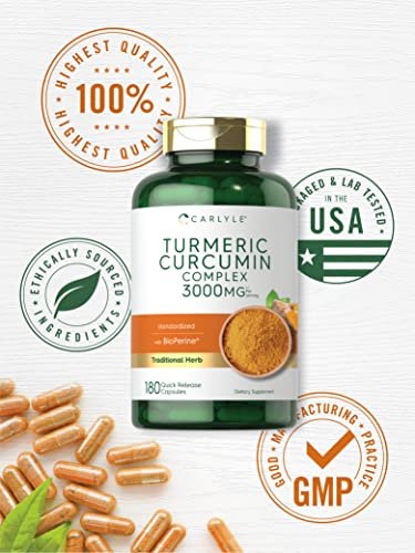Carlyle Curcumin & Kurkuma Kapseln mit Schwarzem Pfeffer & Bioperin – 180 Kapseln, Non-GMO, Glutenfrei
