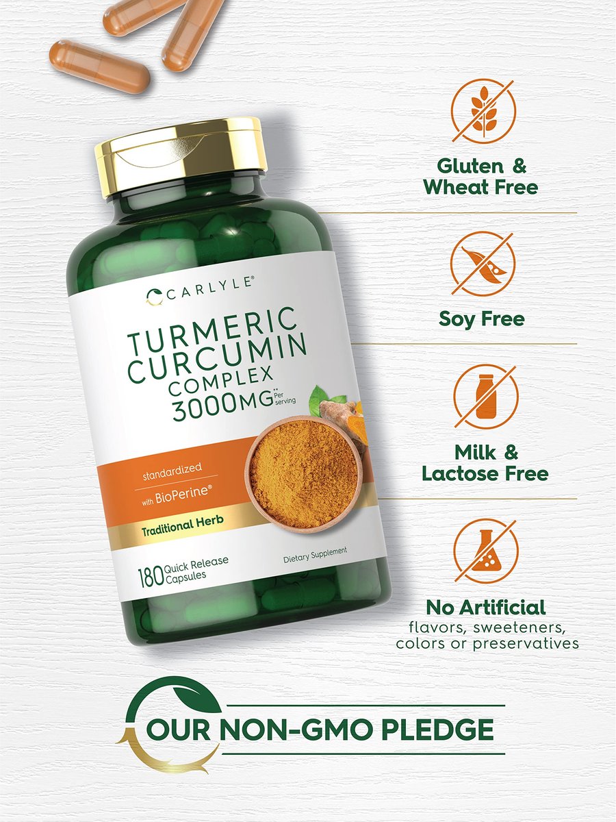 Carlyle Curcumin & Kurkuma Kapseln mit Schwarzem Pfeffer & Bioperin – 180 Kapseln, Non-GMO, Glutenfrei