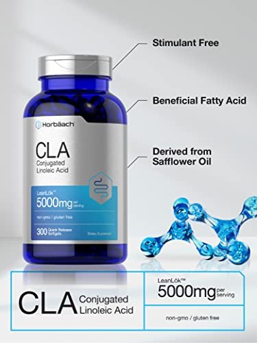 Horbäach CLA Supplement | 300 Weichkapseln | Höchste Potenz | Konjugierte Linolsäure aus Distelöl | Non-GMO, Glutenfrei