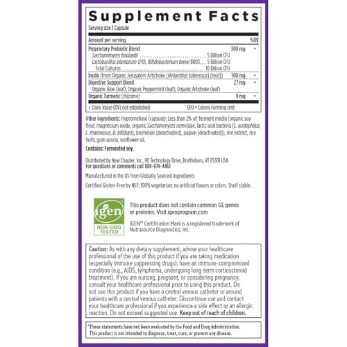 New Chapter All-Flora Probiotikum für fortgeschrittene Verdauung & vollständige Darmgesundheit mit Präbiotika + Postbiotika, klinisch starke Stämme, 100% vegetarisch, nicht-GVO, haltbar ohne Kühlung - 30 Kapseln (1 Monatsvorrat)