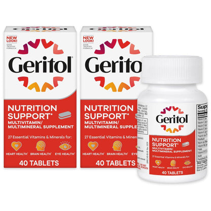 Geritol Multivitamin-Präparat mit B-Vitaminen, Antioxidantien, Vitamin C, E & D und Eisen, 27 essentielle Vitamine und Mineralstoffe, glutenfrei, nicht gentechnisch verändert, ohne künstliche Süßstoffe, 40 Tabletten, 2er-Pack