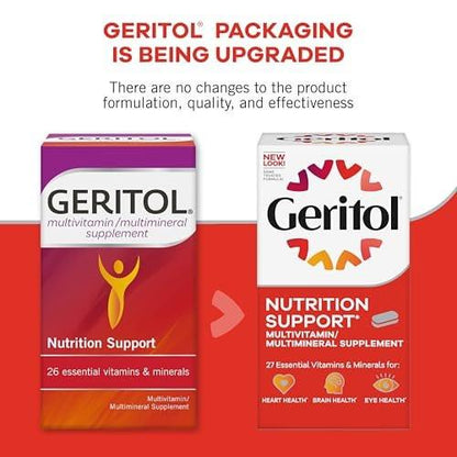 Geritol Multivitamin-Präparat mit B-Vitaminen, Antioxidantien, Vitamin C, E & D und Eisen, 27 essentielle Vitamine und Mineralstoffe, glutenfrei, nicht gentechnisch verändert, ohne künstliche Süßstoffe, 40 Tabletten, 2er-Pack