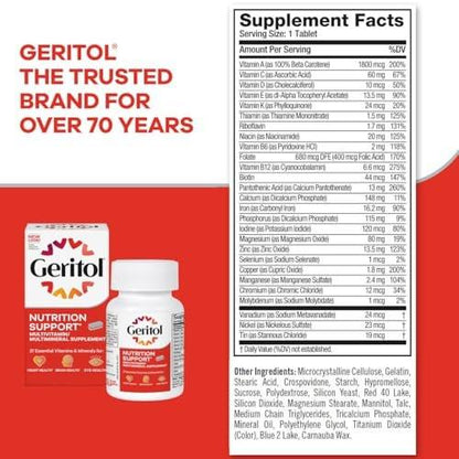 Geritol Multivitamin-Präparat mit B-Vitaminen, Antioxidantien, Vitamin C, E & D und Eisen, 27 essentielle Vitamine und Mineralstoffe, glutenfrei, nicht gentechnisch verändert, ohne künstliche Süßstoffe, 40 Tabletten, 2er-Pack