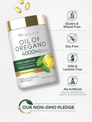 Carlyle Oregano Öl Kapseln | 150 Weichkapseln | Mit Carvacrol | Non-GMO & Glutenfrei
