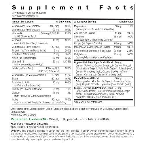 Rainbow Light Men's Multivitamin One + | 30 Kapseln | Mit echten Lebensmitteln, Verdauungsenzymen & Probiotika