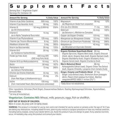 Rainbow Light Men's Multivitamin One + | 30 Kapseln | Mit echten Lebensmitteln, Verdauungsenzymen & Probiotika