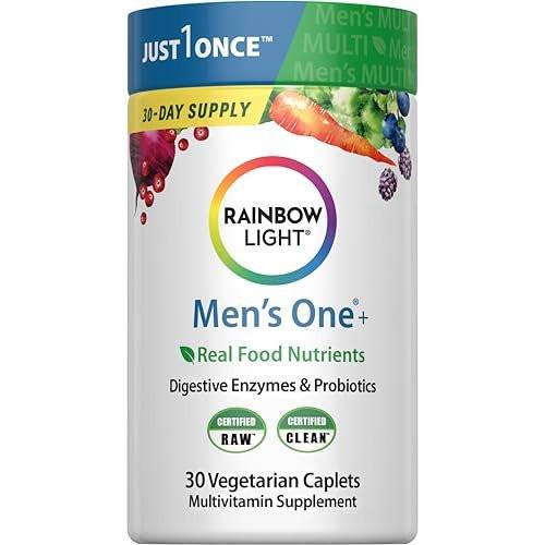 Rainbow Light Men's Multivitamin One + | 30 Kapseln | Mit echten Lebensmitteln, Verdauungsenzymen & Probiotika