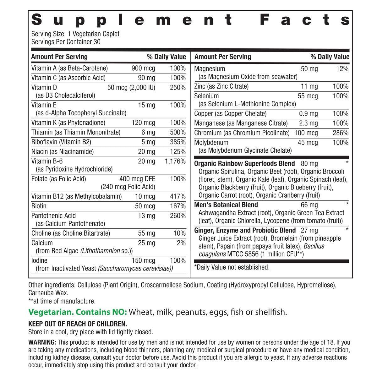 Rainbow Light Men's Multivitamin One + | 30 Kapseln | Mit echten Lebensmitteln, Verdauungsenzymen & Probiotika