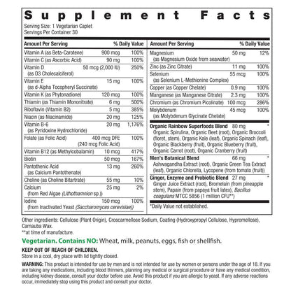 Rainbow Light Men's Multivitamin One + | 30 Kapseln | Mit echten Lebensmitteln, Verdauungsenzymen & Probiotika