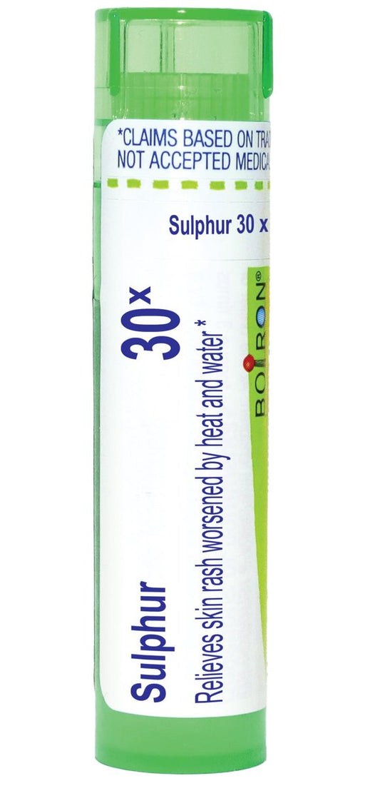 Boiron Sulphur 30X – Homöopathisches Einzelmittel bei Hautausschlag, verschlimmert durch Wärme und Wasser – 80 Kügelchen