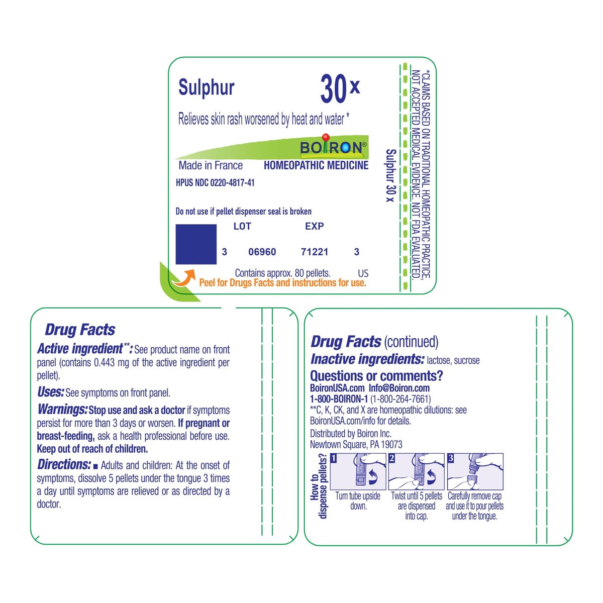 Boiron Sulphur 30X – Homöopathisches Einzelmittel bei Hautausschlag, verschlimmert durch Wärme und Wasser – 80 Kügelchen