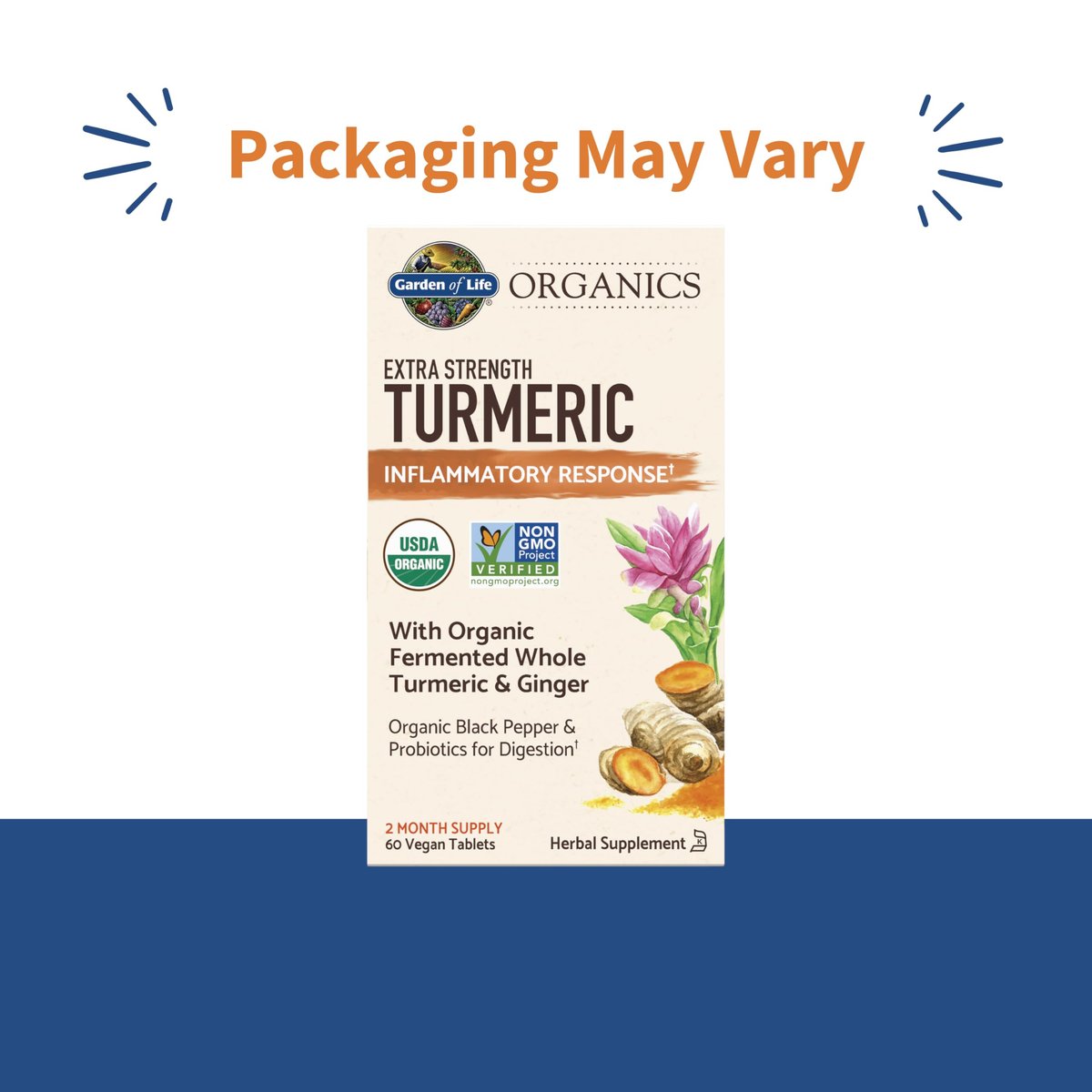 Garden of Life Organics Extra Stärke Kurkuma Entzündungsreaktion 60 Tabletten - 100 mg Curcumin (95% Curcuminoide) mit schwarzem Pfeffer, Probiotika, Bio-vegan, glutenfrei, pflanzliches Nahrungsergänzungsmittel