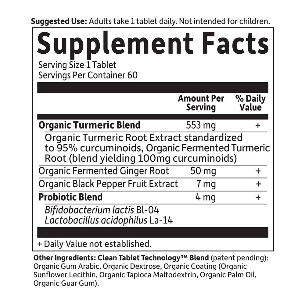 Garden of Life Organics Extra Stärke Kurkuma Entzündungsreaktion 60 Tabletten - 100 mg Curcumin (95% Curcuminoide) mit schwarzem Pfeffer, Probiotika, Bio-vegan, glutenfrei, pflanzliches Nahrungsergänzungsmittel