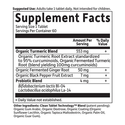 Garden of Life Organics Extra Stärke Kurkuma Entzündungsreaktion 60 Tabletten - 100 mg Curcumin (95% Curcuminoide) mit schwarzem Pfeffer, Probiotika, Bio-vegan, glutenfrei, pflanzliches Nahrungsergänzungsmittel