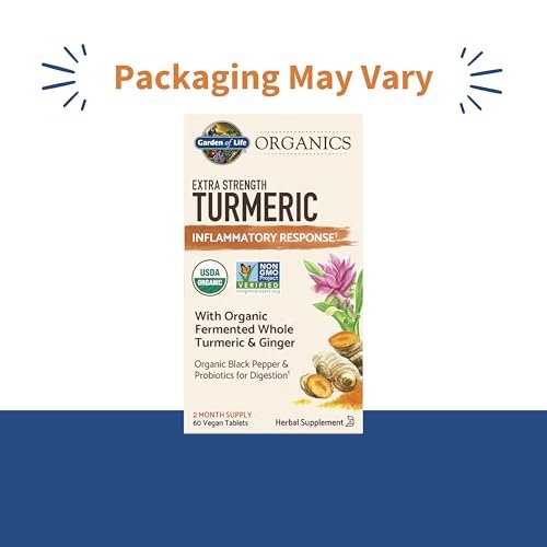 Garden of Life Organics Extra Stärke Kurkuma Entzündungsreaktion 60 Tabletten - 100 mg Curcumin (95% Curcuminoide) mit schwarzem Pfeffer, Probiotika, Bio-vegan, glutenfrei, pflanzliches Nahrungsergänzungsmittel