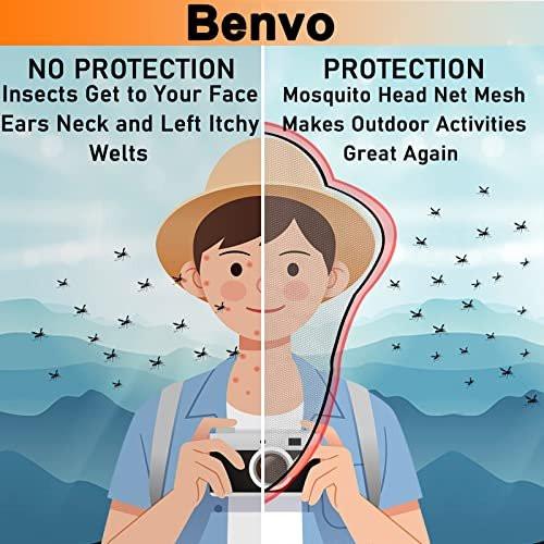 Benvo Moskito-Kopfnetz, Gesichts- und Nackenschutz gegen Mücken, Fliegen, Kriebelmücken – für Outdoor-Liebhaber, mit Aufbewahrungsbeutel, passend für die meisten Hutgrößen (2 Stück, Weiß, verbessertes großes Netz)